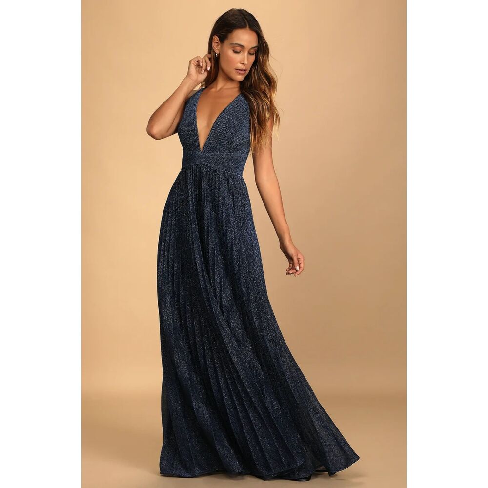 Lulu's Navy Blue Plunge Maxi Dress